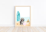 Bearded Collie Puppy Dog at Beach Watercolor Dog Illustration Unframed Print, Nursery Decor, Kid's Bedroom, Laundry Room or Dog Lover