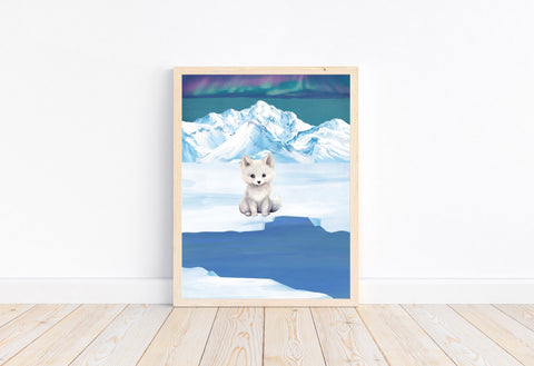 Watercolor Arctic Fox Polar Arctic Animal Nursery Unframed Print