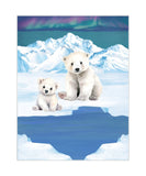 Watercolor Polar Bear Polar Arctic Animal Nursery Unframed Print with Aurora Borealis Sky