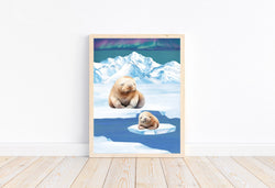 Watercolor Seal Polar Arctic Animal Nursery Unframed Print with Aurora Borealis Sky