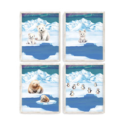 Watercolor Arctic Polar Animals Nursery Decor Set of 4 Unframed Prints, Polar Bear, Puffin, Arctic Fox and Seal