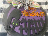Halloween Front Door Decor Black Cat Happy Halloween Round Door Hanger