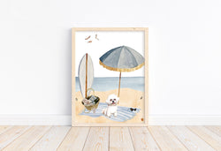 Bichon Frise White Puppy Dog at Beach Watercolor Dog Illustration Unframed Print Nursery Decor Kid's Bedroom Laundry Room or Dog Lover