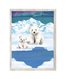 Watercolor Polar Bear Polar Arctic Animal Nursery Unframed Print with Aurora Borealis Sky