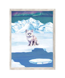 Watercolor Arctic Fox Polar Arctic Animal Nursery Unframed Print with Aurora Borealis Sky