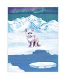 Watercolor Arctic Fox Polar Arctic Animal Nursery Unframed Print with Aurora Borealis Sky