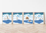 Watercolor Arctic Polar Animals Nursery Decor Set of 4 Unframed Prints, Polar Bear, Puffin, Arctic Fox and Seal