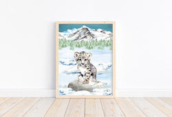 Watercolor Snow Leopard Animal Nursery Unframed Print