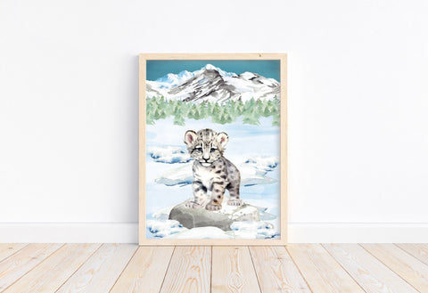 Watercolor Snow Leopard Animal Nursery Unframed Print