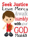 Sports Christian Bible Verses Nursery Little Boys Room Set of 4 Unframed Prints Football, Baseball, Soccer and Basketball