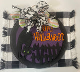 Halloween Front Door Decor Black Cat Happy Halloween Round Door Hanger