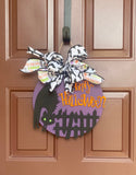 Halloween Front Door Decor Black Cat Happy Halloween Round Door Hanger