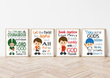 Sports Christian Bible Verses Nursery Little Boys Room Set of 4 Unframed Prints Football, Baseball, Soccer and Basketball