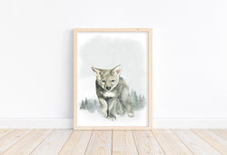 Wolf Woodland Forest Animals Wilderness Watercolor Nursery Decor Unframed Print