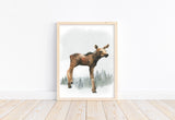 Moose Woodland Forest Animals Wilderness Watercolor Nursery Decor Unframed Print