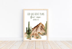 Watercolor Buffalo Bison Nursery Unframed Print Outdoor Cactus Themed Christian Decor God Has Great Plans For Me Jeremiah 29:11