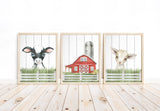 Rustic Farm Watercolor Nursery Decor Set of 3 Unframed Farmhouse Prints Cow, Goat, Barn, Shiplap