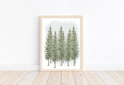 Woodland Evergreen Trees Forest Wilderness Watercolor Nursery Decor Unframed Print