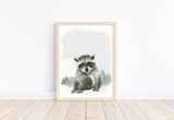 Raccoon Woodland Forest Animals Wilderness Watercolor Nursery Decor Unframed Print