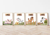 Farm Animal Nursery Little Boys Room Decor Set of 4 Unframed Prints Pig, Cow, Horse and Goat