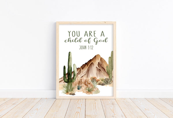 Watercolor Buffalo Bison Nursery or Little Boys Room Unframed Print Rustic Outdoor Cactus Boho Themed Christian Decor Child of God John 1:12