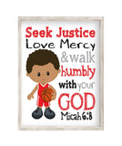 African American Basketball Christian Sports Nursery Decor Unframed Print Seek Justice Love Mercy Walk Humbly With Your God Micah 6:8