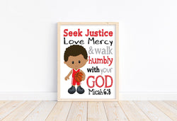 African American Basketball Christian Sports Nursery Decor Unframed Print Seek Justice Love Mercy Walk Humbly With Your God Micah 6:8