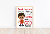 African American Basketball Christian Sports Nursery Decor Unframed Print Seek Justice Love Mercy Walk Humbly With Your God Micah 6:8