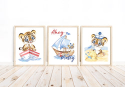 Sailor Tiger Cub Ahoy Matey Watercolor Nursery Nautical Themed Decor Set of 3 Unframed Prints
