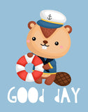 Ahoy Matey Sailing Sloth Whale and Beaver Animals Nautical Nursery Decor Set of 3 Unframed Prints