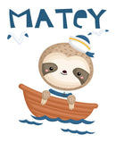 Ahoy Matey Sailing Sloth Whale and Beaver Animals Nautical Nursery Decor Set of 3 Unframed Prints