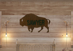 Bison Wood Sign Buffalo Nursery Decor Personalized Rustic Wood Name Sign Wall Art