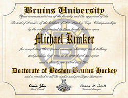 Boston Bruins Ultimate Hockey Fan Personalized Diploma - Perfect Gift - 8.5" x 11" Parchment Paper