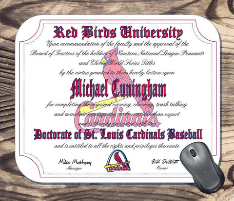 Personalized St. Louis Cardinals Baseball Ultimate Fan Diploma Mouse Pad