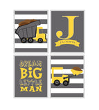 Personalized Monogram Construction Nursery Wall Art, Dump Truck, Bulldozer, Dream Big Little Man