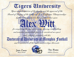 University of Memphis Tigers Ultimate Football Fan Personalized Diploma - 8.5" x 11" Parchment Paper