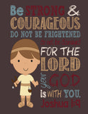 Biblical Superhero - Christian Wall Art Print David and Goliath Nursery Decor - Be Strong & Courageous Joshua 1:9 Bible Verse