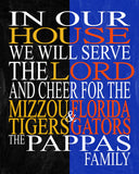 A House Divided Mizzou Tigers & Florida Gators Personalized Christian Print