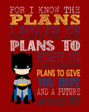 Christian Superhero Nursery Decor Art Print Set of 4 -Batman, Captain America, Superman and Hulk