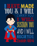 Christian Superhero Nursery Decor Art Print Set of 4 -Batman, Captain America, Superman and Hulk