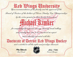 Detroit Red Wings Ultimate Hockey Fan Personalized Diploma - Perfect Gift - 8.5" x 11" Parchment Paper