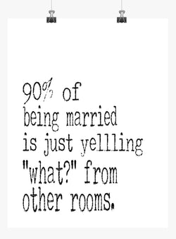 Funny Print Minimalist Art - 90 percent of being married is just yelling what from other rooms